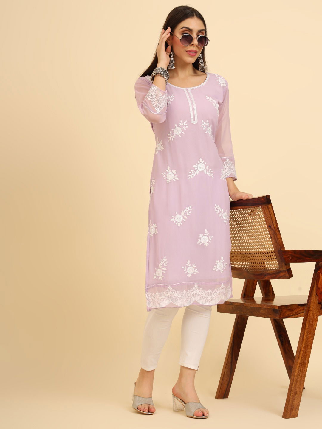 Albeli Designer Lucknowi Chikankari Work Georgette Kurtis Wholesale Shop In Surat
